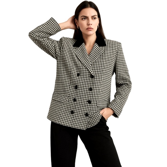 Casual Corner Womens Houndstooth Check Blazer Size 10 Retro Businesscore Jacket - Picture 1 of 10
